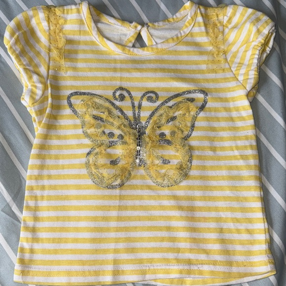 Girls Yellow Striped Butterfly Set with Polka Dot Pants - Picture 5 of 8